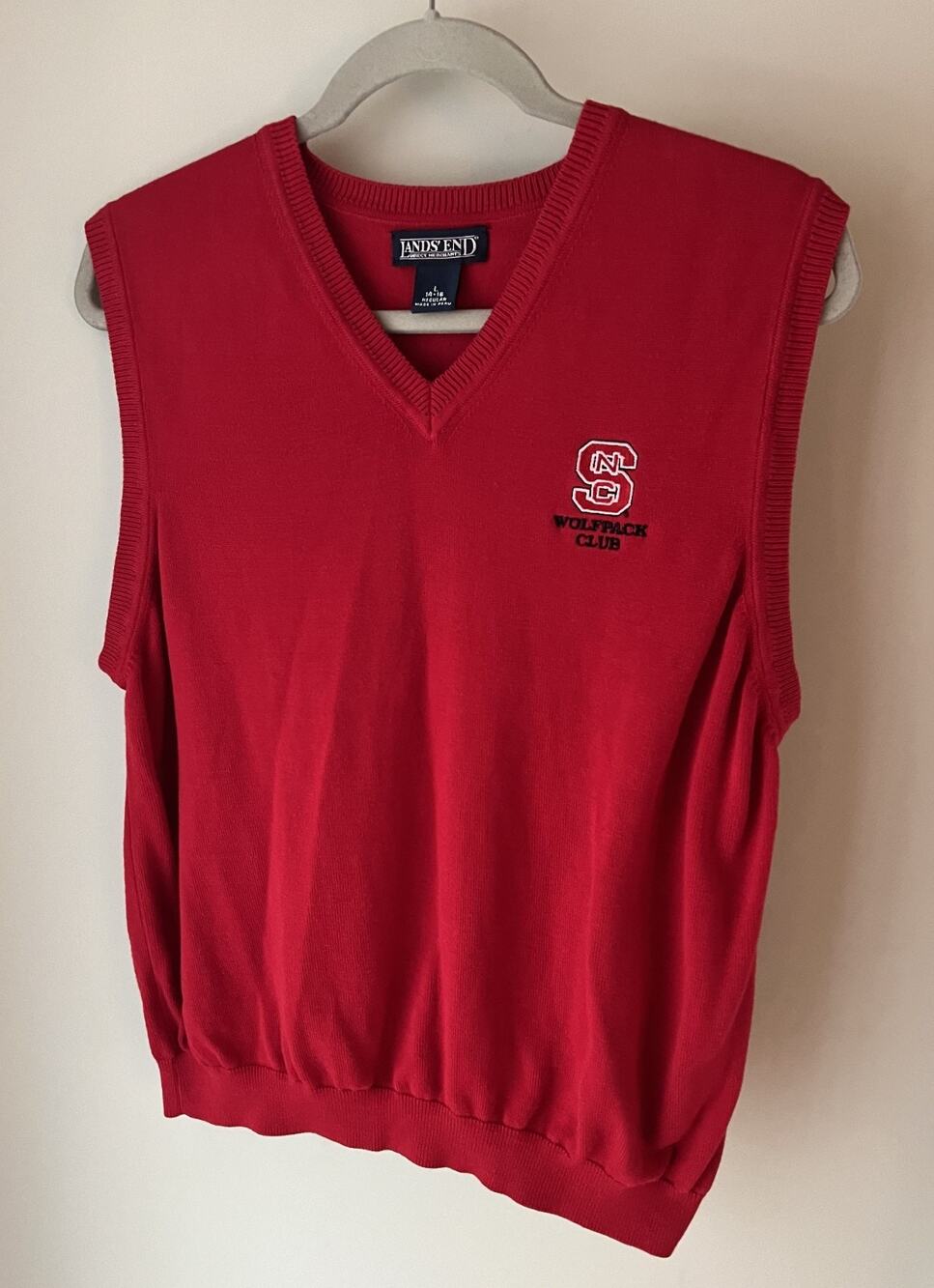 Vintage Lands' End NC State Wolfpack Club Red Cotton Sweater Vest Tag Large